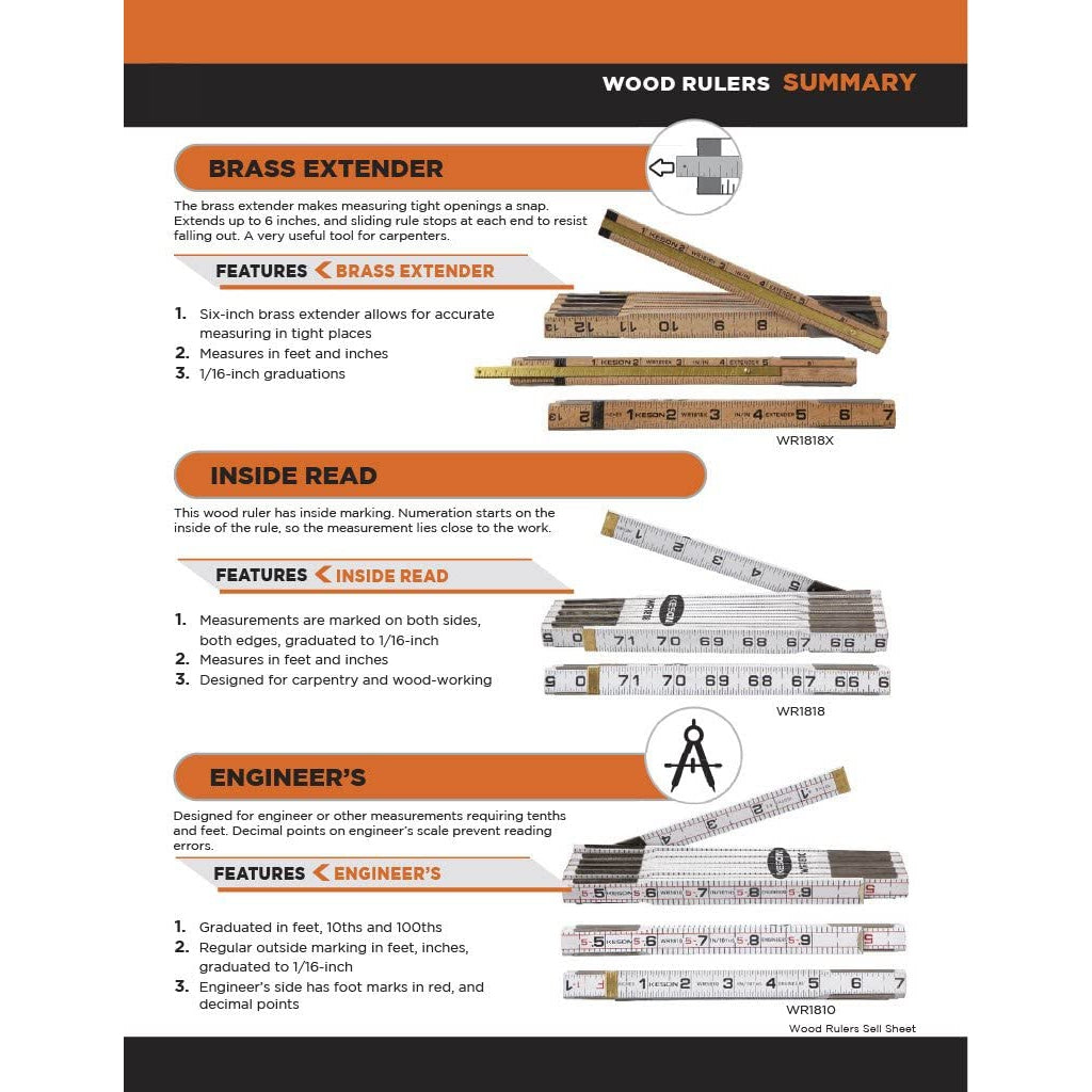 Keson WR18M Folding Wood Rule English/Metric 78-inch